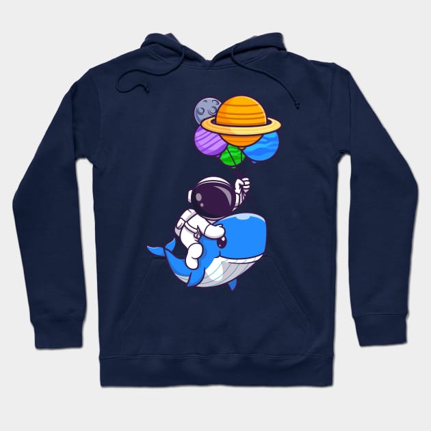 Cute Astronaut Riding Cute Whale And Holding Balloon Cartoon Hoodie by Catalyst Labs